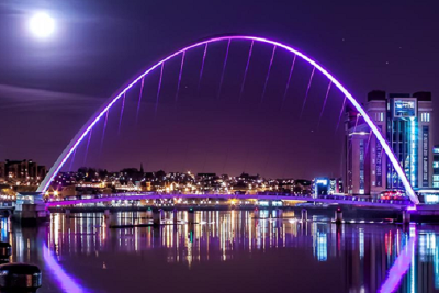 Gateshead Millennium Bridge purple Gateshead Millennium Bridge lit purple